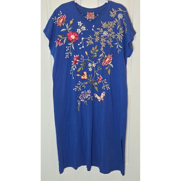 Johnny Was Dresses & Skirts - Johnny Was Osaka Relaxed Knit Dress Lapis Blue Embroidered T-Shirt Dress XL